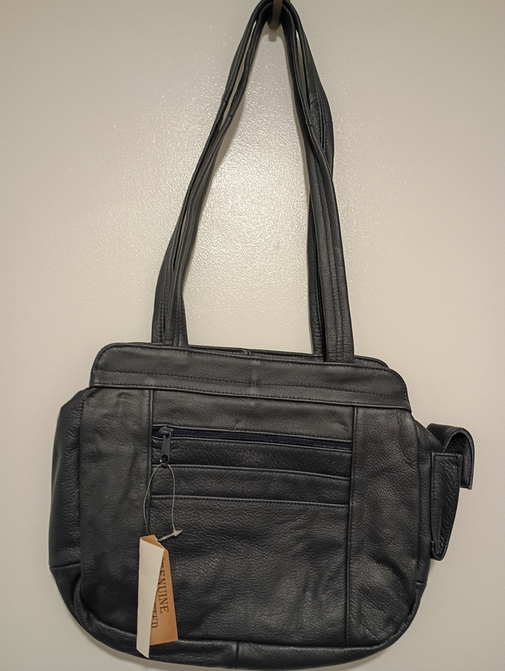 Dark Blue Genuine Leather Shoulder Bag Made In Mexico